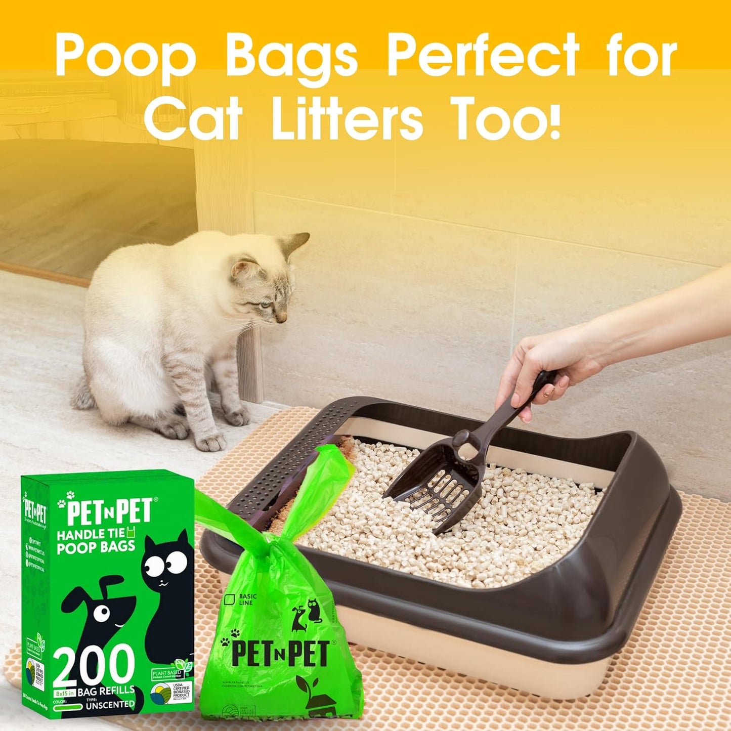 Leak proof doggie waste bag filled and tied securely with five inch handles