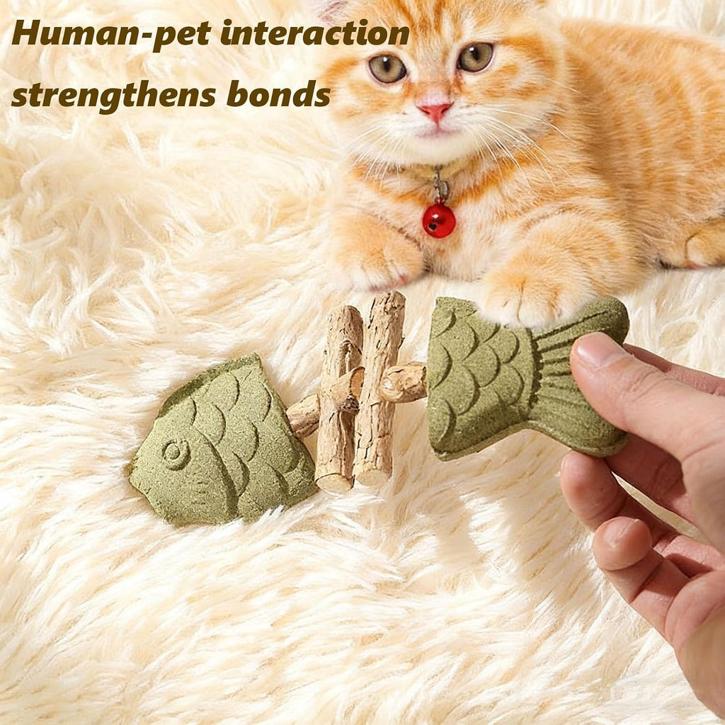 Natural silvervine and matatabi wooden cat teething stick close up view