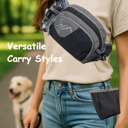 Dog Walking Fanny Pack with Removable Treat Pouch & 2 Retractable 300ml Water Bottle Holders, No Spill Magenetic Clasp - Hands-Free Pouches Training Waist Bag for Dog Owners, Poop Bag Dispenser - Image 7