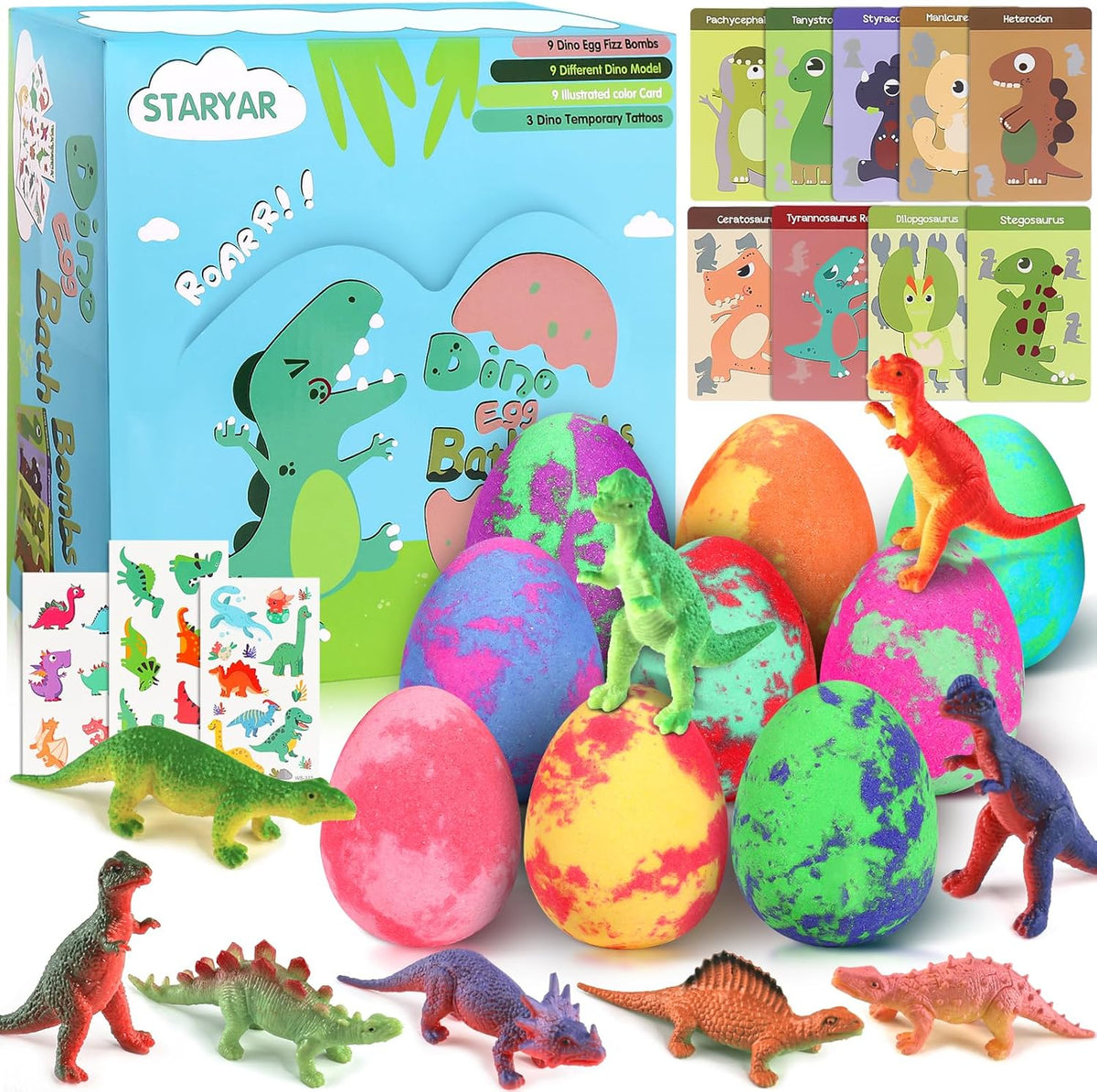 Staryar dinosaur egg bath bombs front view packaging