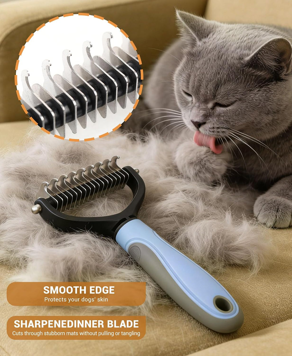 All-in-One Pet Grooming Kit - Long Hair Cat Grooming Kit & Dog Set, Includes Double-Sided Comb, Shedding Comb, 2 Knotting Combs & Massaging Comb - Image 9