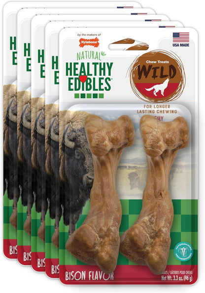 Nylabone Healthy Edibles WILD Natural Dog Bones Long Lasting, Bison Flavor Bone Dog Treats, Medium (2 Count) - Image 11