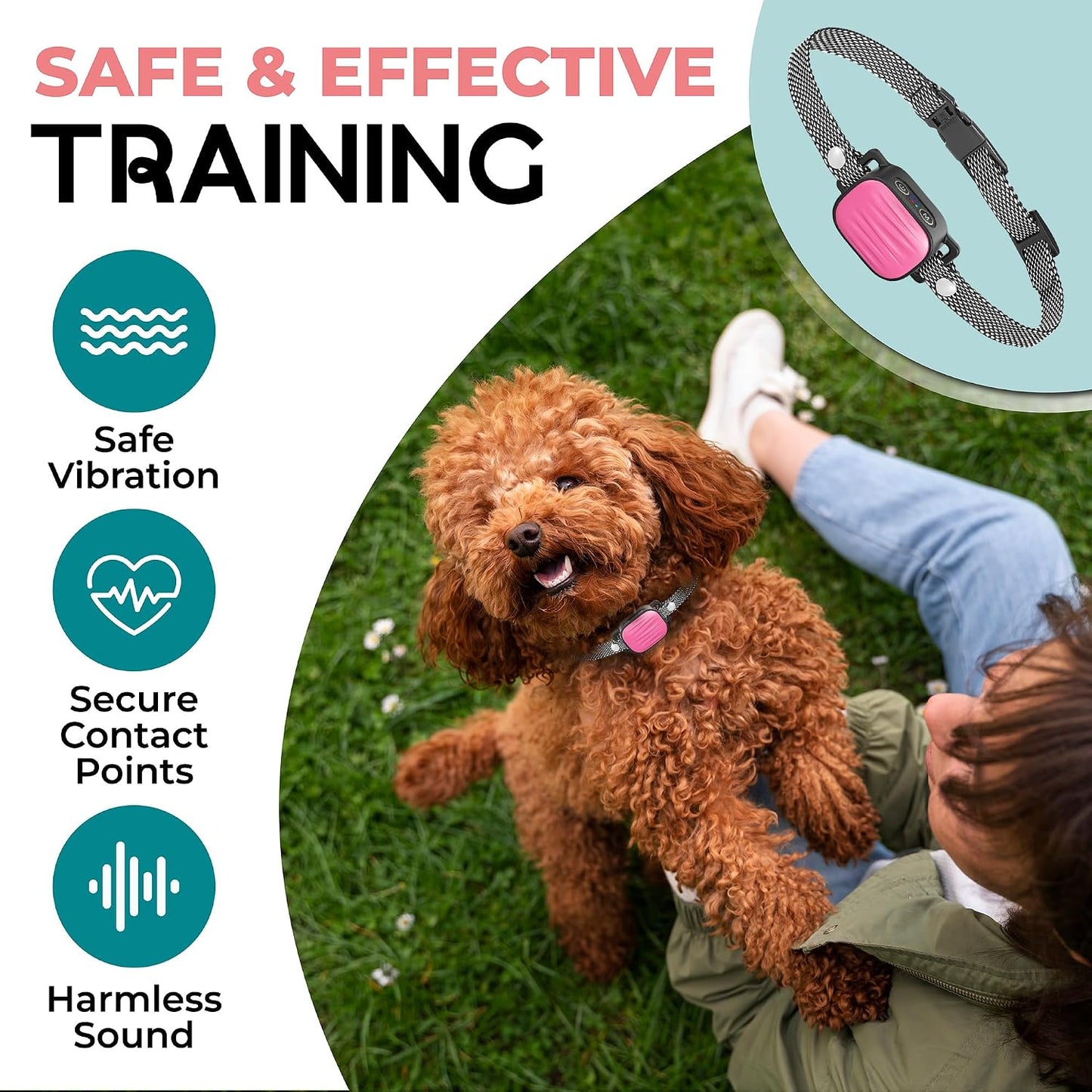 Pink rechargeable bark collar for medium dogs