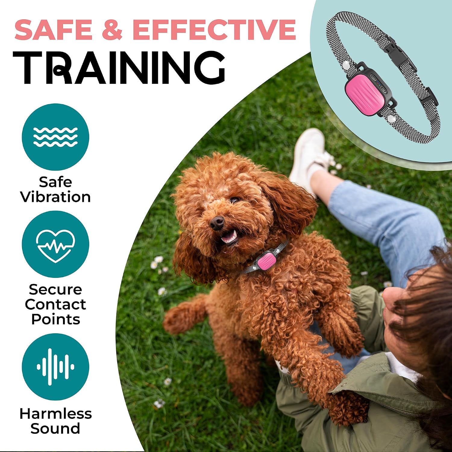 Pink rechargeable bark collar for medium dogs