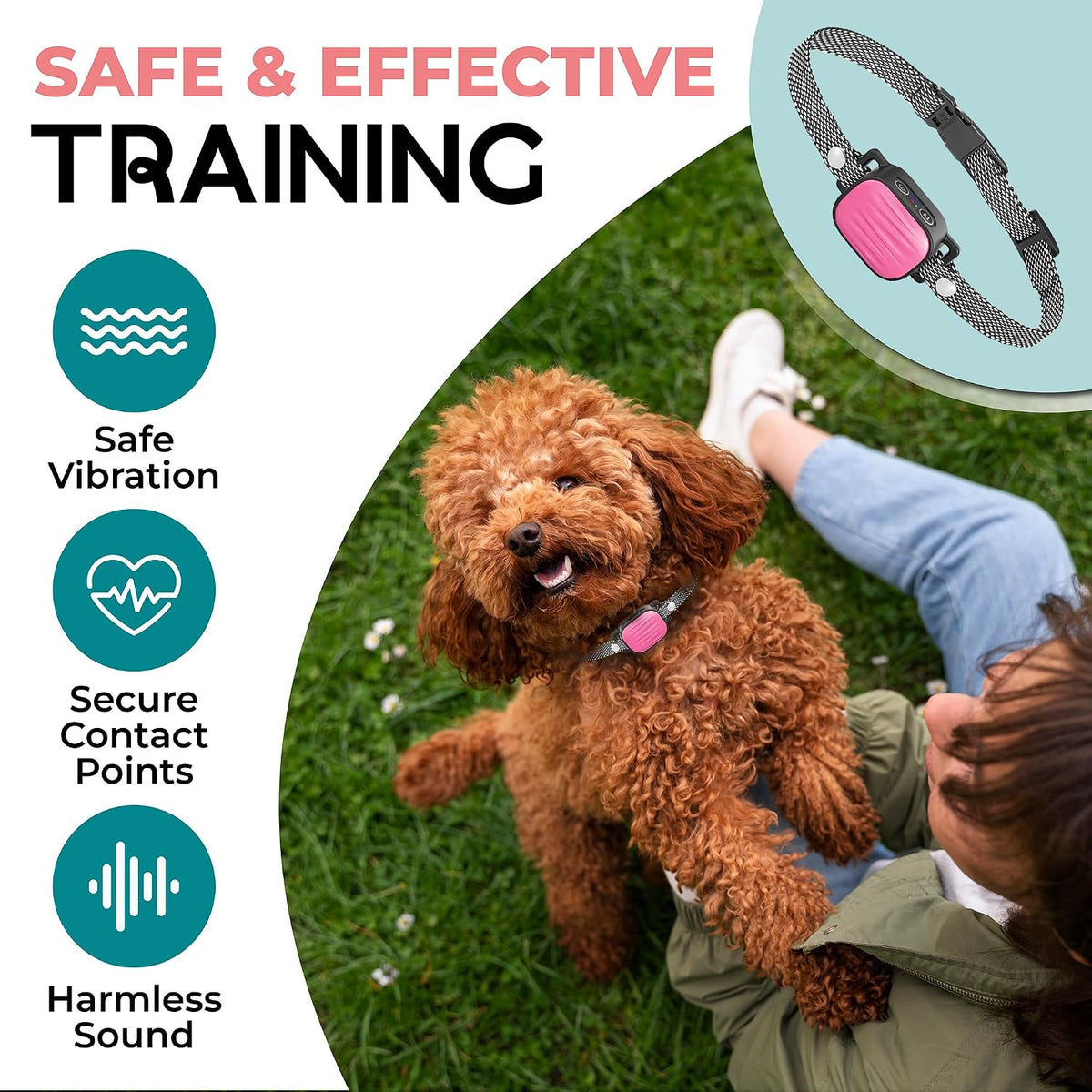 Pink rechargeable bark collar for medium dogs
