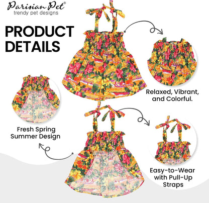 Parisian Pet Hawaiian Dog Dress close up look of the adjustable pull up tie straps