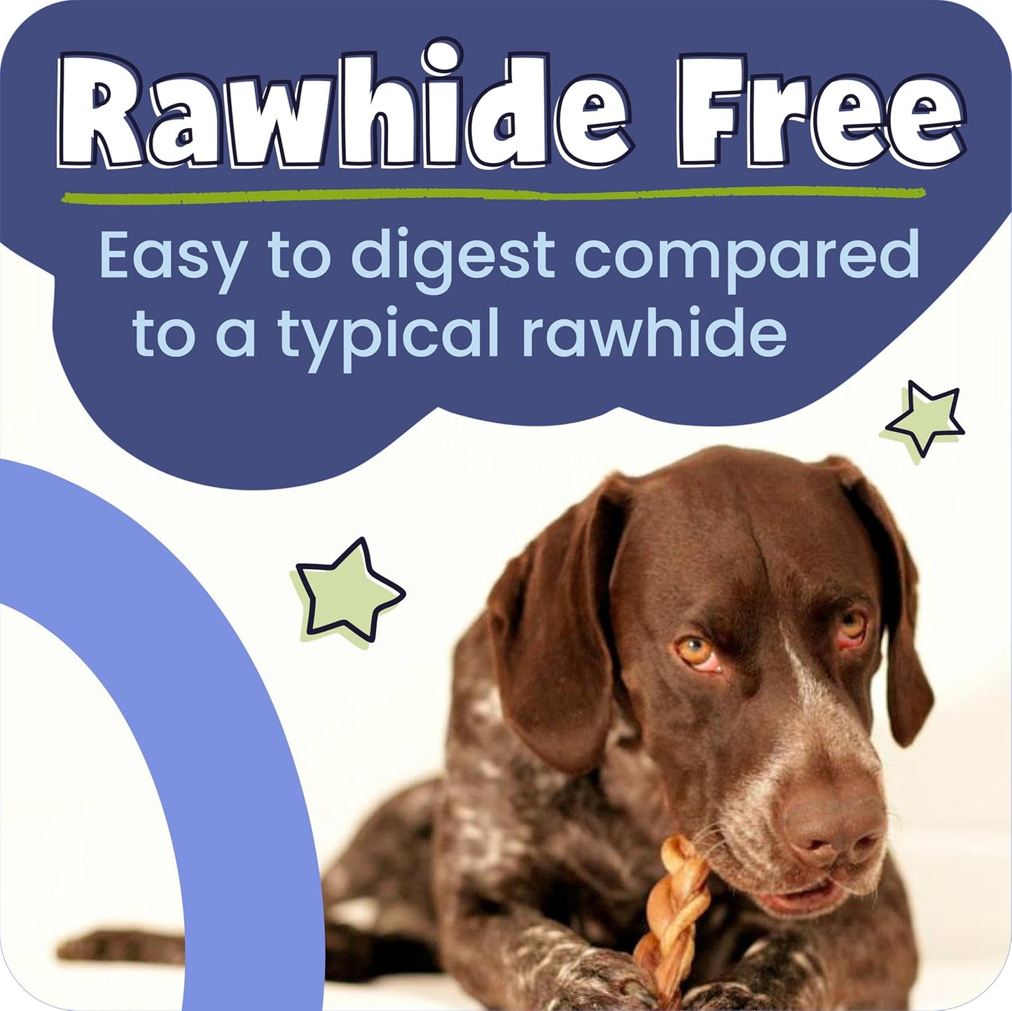 Pawstruck single ingredient rawhide free dog treats for aggressive chewers shown close up.