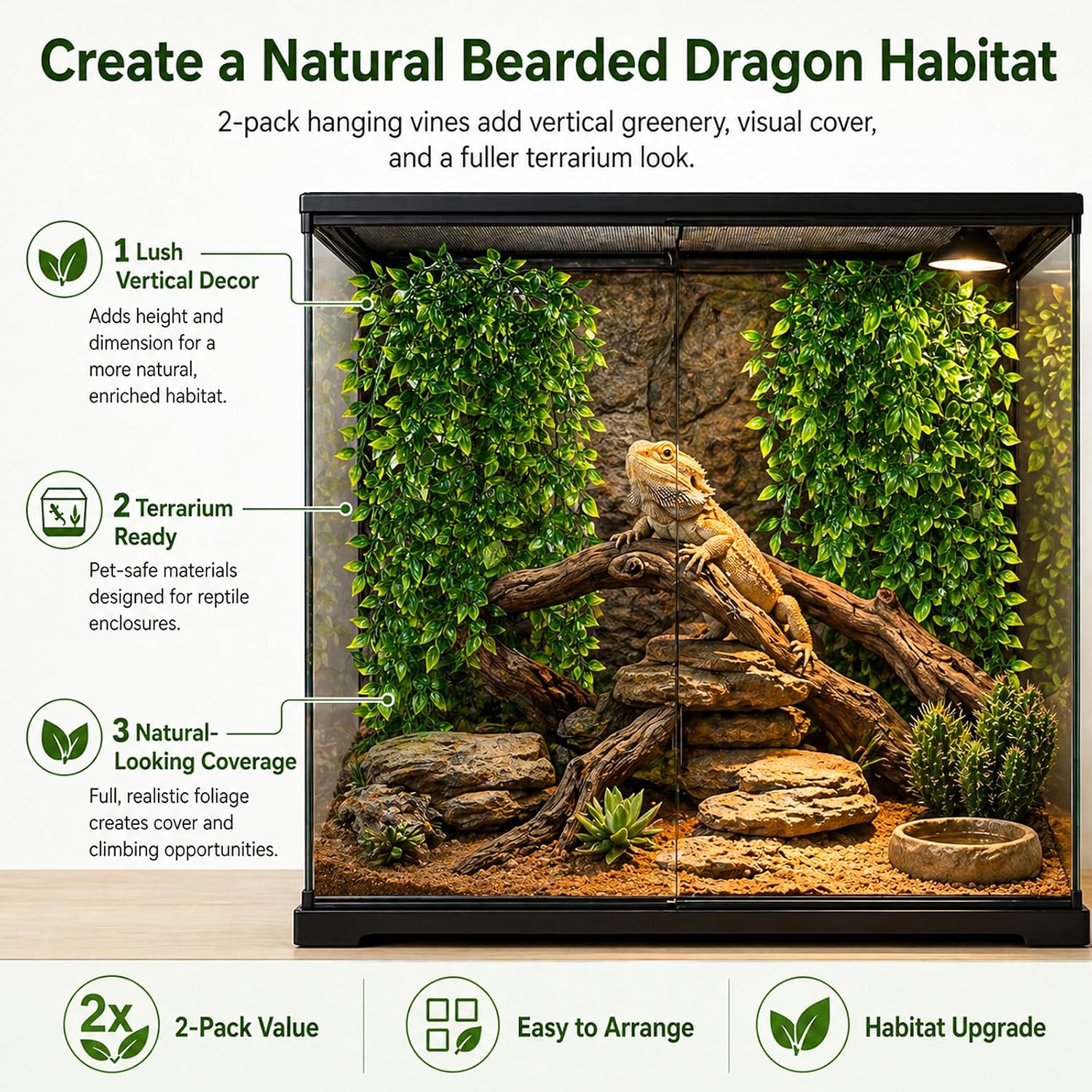 Two pack snake habitat hanging vines with suction cups