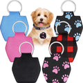 Reginary 6 pieces dog tag silencer front view showing six different colorful paw and plaid patterned pouches.