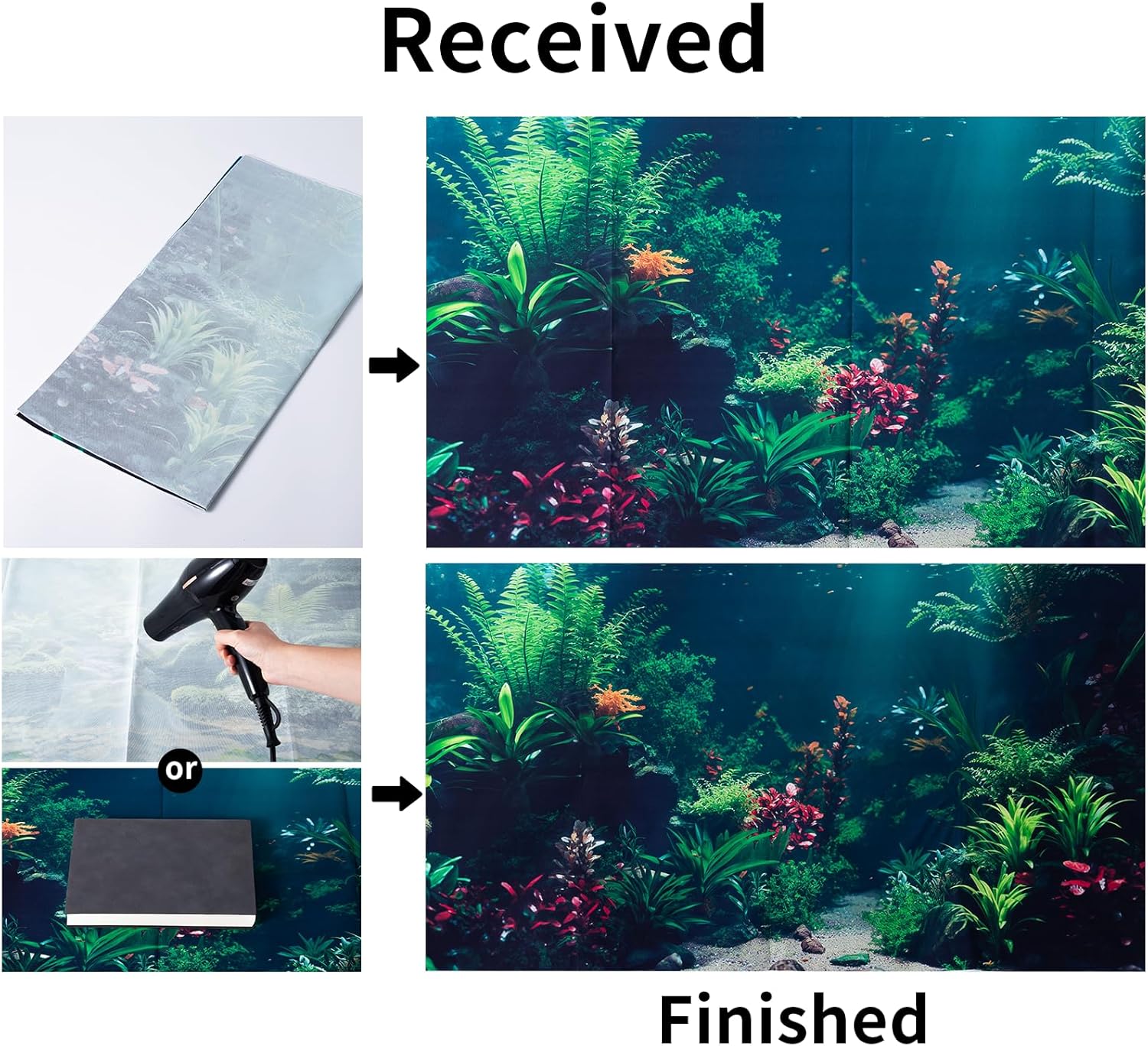 COMSUN aquatic plants aquarium background package showing the separate double-sided tape pieces.