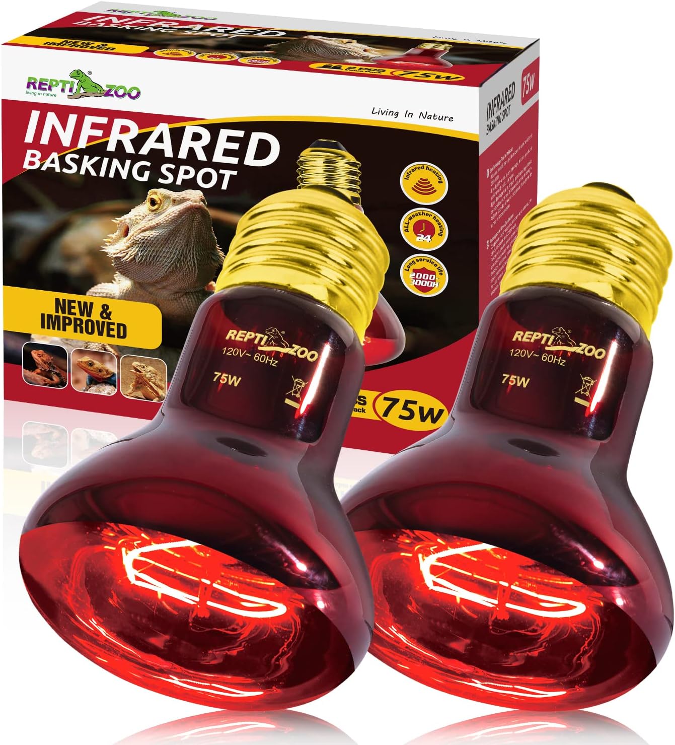 REPTI ZOO 75W Reptile Heat Lamp Bulb, 2PCS Day & Night Basking Spot Light Combo Pack Includes Infrared Heat Lamp and UVA Daylight Heating Lamp Basking Light - Image 10