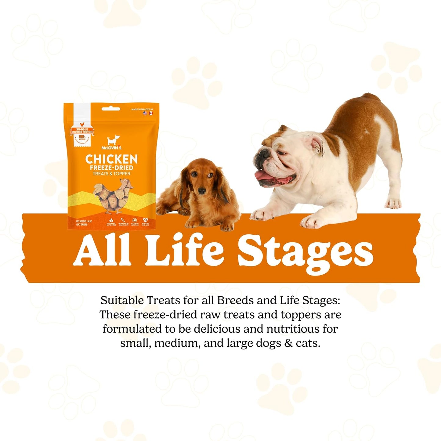 McLovin's 8.4 ounce chicken treat pouch side profile