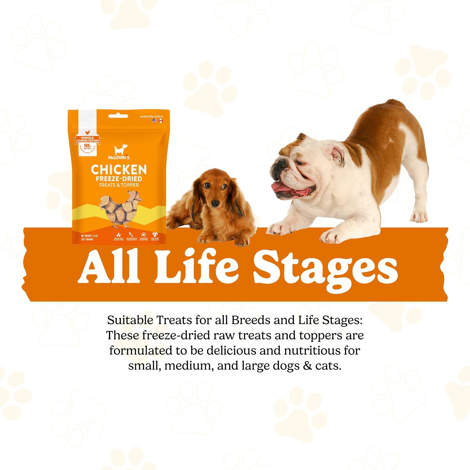 McLovin's 8.4 ounce chicken treat pouch side profile