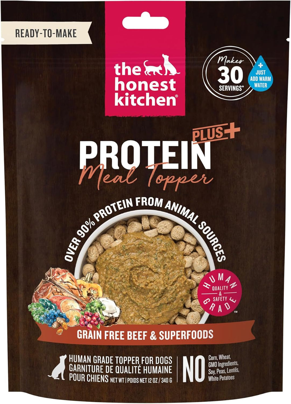 The Honest Kitchen Human Grade Protein Plus+ Dehydrated Meal Topper: Grain Free Chicken Superfoods, 12oz Pouch - Image 9