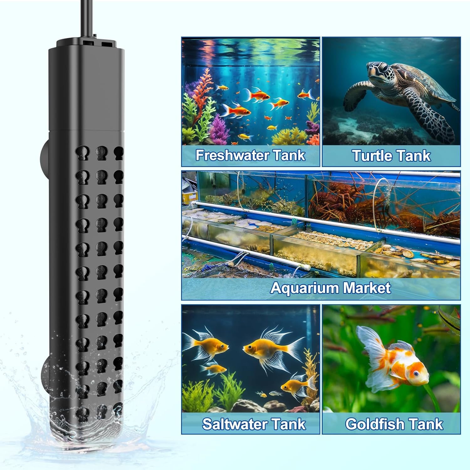 Hanleshuka aquarium heater with suction cups on glass