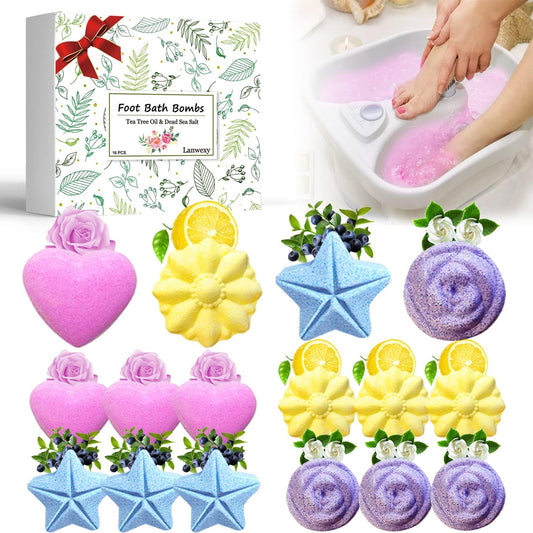Lanwexy Bath Foot Bombs 16 pack front view with tea tree oil