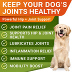 Back label of StrellaLab hip and joint supplement for dogs featuring the weight-based daily dosage guide.