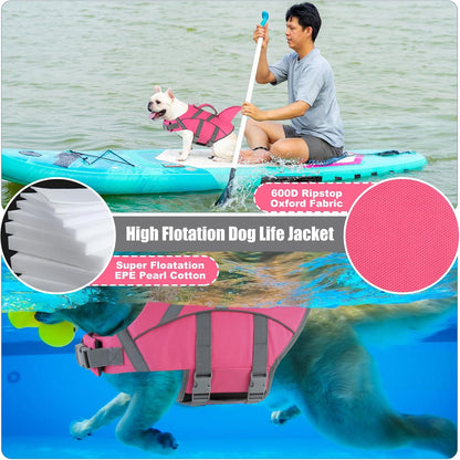 Doglay high buoyancy dog life vest showing the reinforced non slip rescue handle close up