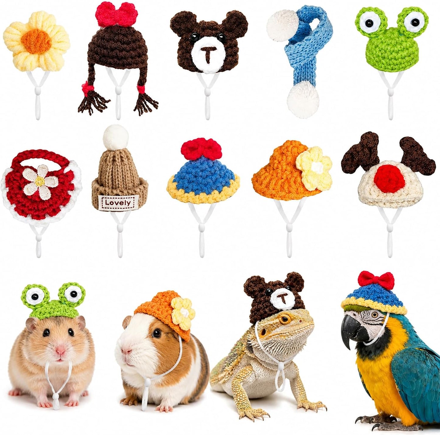 Complete twelve piece miniature pet dress up set with frog and carrot styles