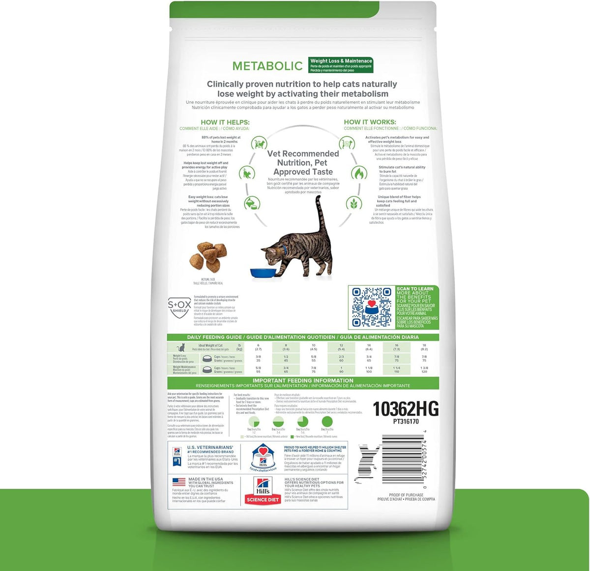 Hill's cat food bag showing chicken flavor and weight management benefits