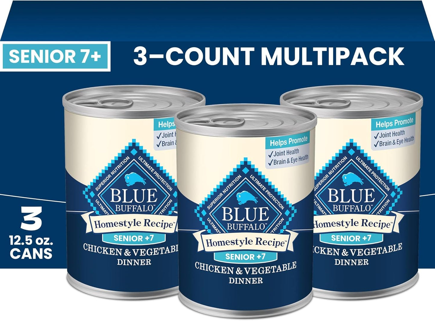 Premium imported USA dog food can showing glucosamine and chondroitin benefits for older dog joint health