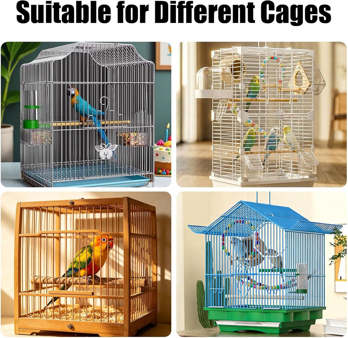 Daoeny dustproof and airy nylon skirt guard installed on an African Grey parrot habitat.