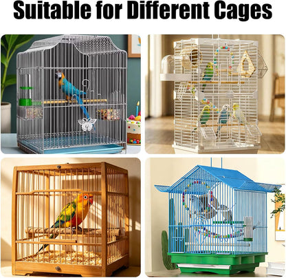 Daoeny dustproof and airy nylon skirt guard installed on an African Grey parrot habitat.