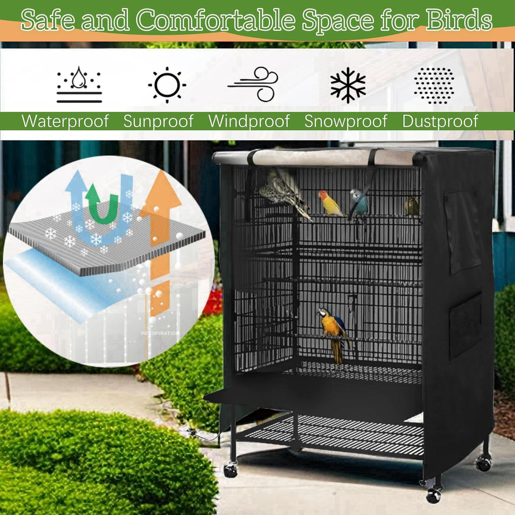 Square bird cage fully covered showing universal large size fit