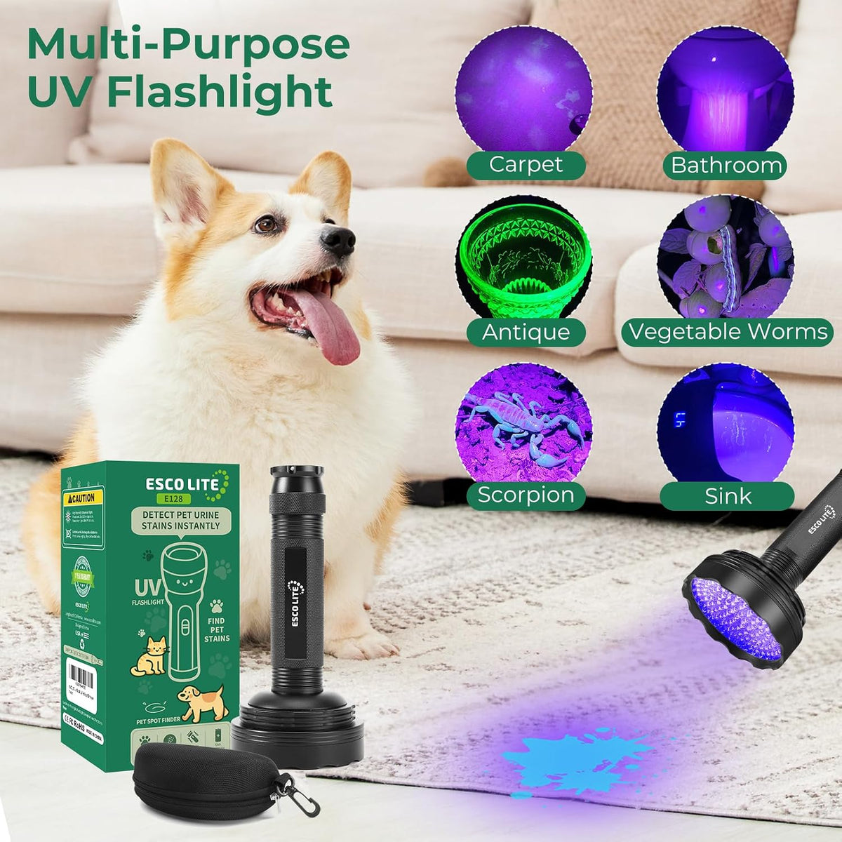 ESCO LITE professional grade UV black light package content view