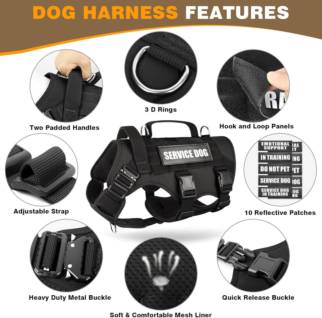 Heavy duty no pull dog harness with stainless steel leash rings and sturdy handle