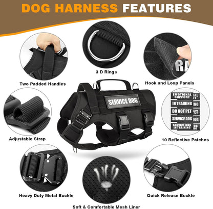 Heavy duty no pull dog harness with stainless steel leash rings and sturdy handle