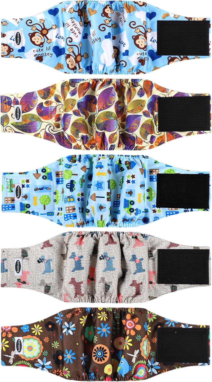 Tuiskusa Male Dog Diapers, High Absorbing Dog Belly Bands for Male Dogs, Washable Reusable Dog Males Wraps(5 Pack) - Image 9