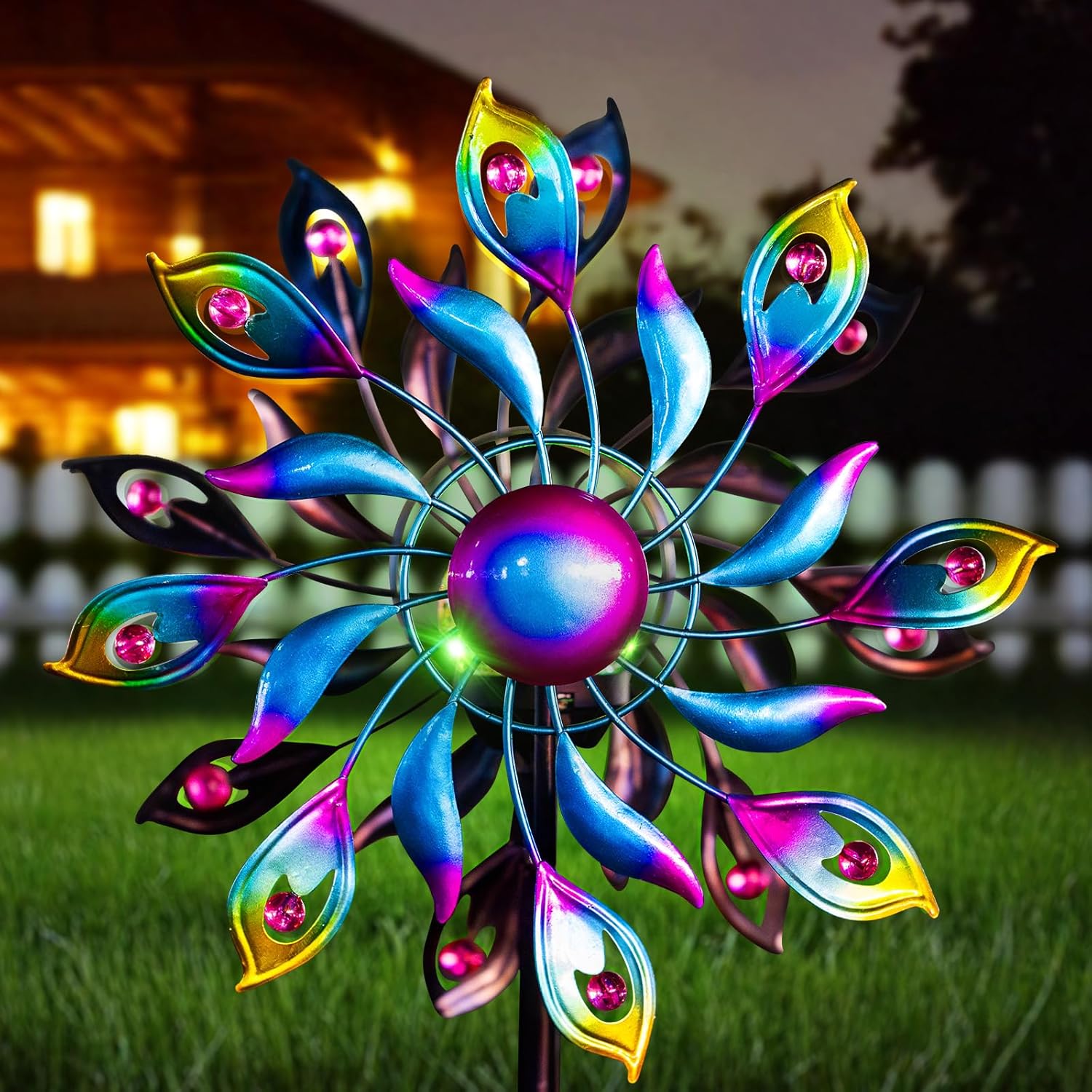 MXwcy 360 degree peacock solar wind spinner front view