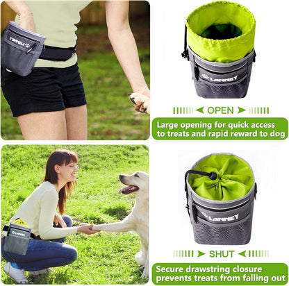 LANNEY imported dog pouch with included training clicker and collapsible silicone bowl