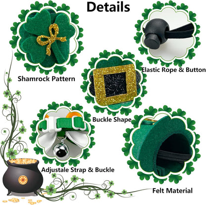 Adjustable pet bowtie collar with festive holiday shamrock patterns.