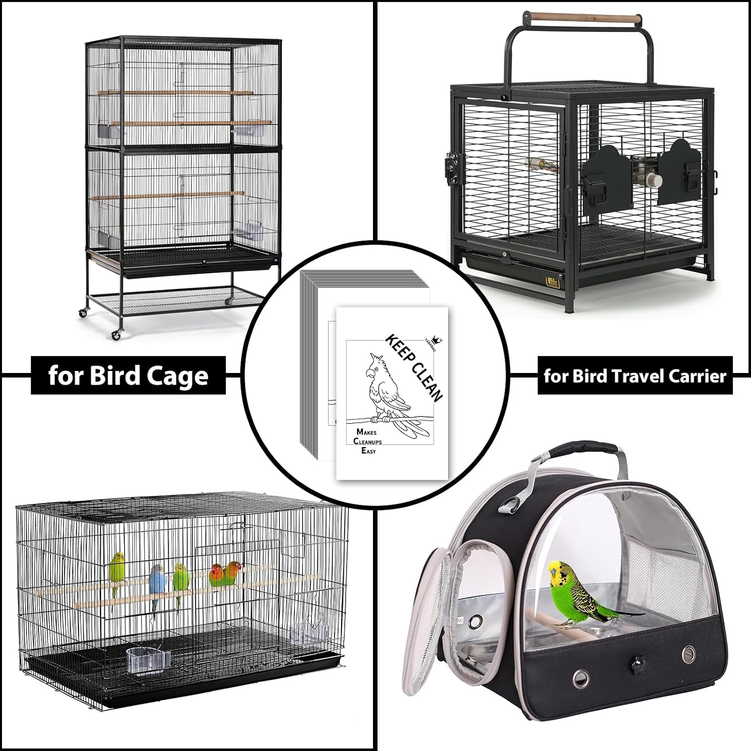 Bird cage tray with clean white paper liner installed