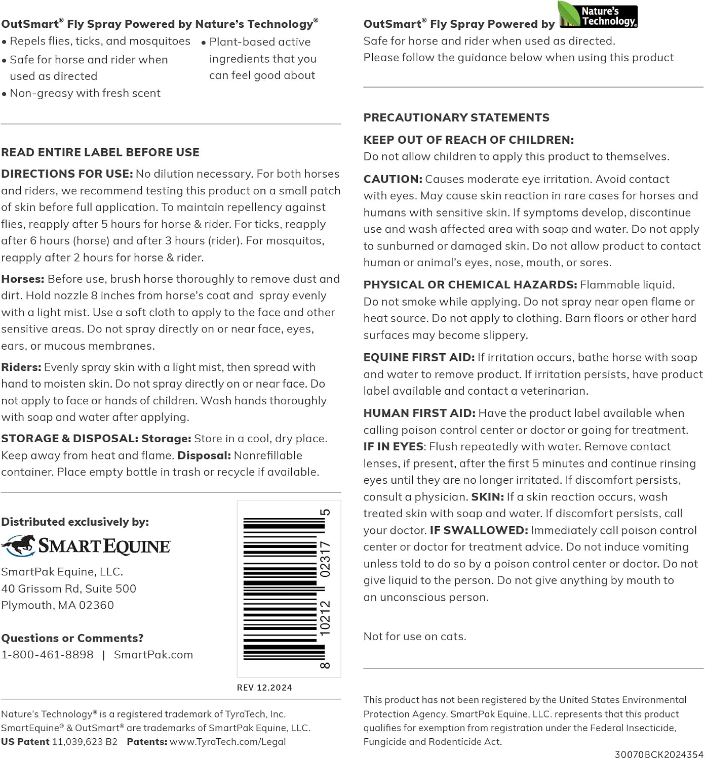 SmartEquine plant based horse fly repellent gallon jug showcasing ingredients label