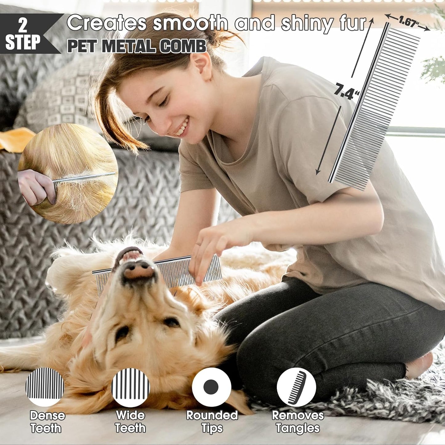 Bonteck fine tooth metal flea comb for removing debris and tear stains from long haired dogs.