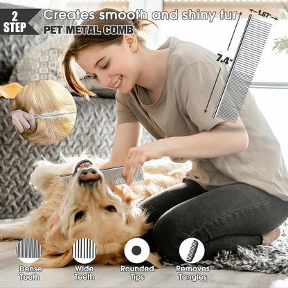 Bonteck fine tooth metal flea comb for removing debris and tear stains from long haired dogs.