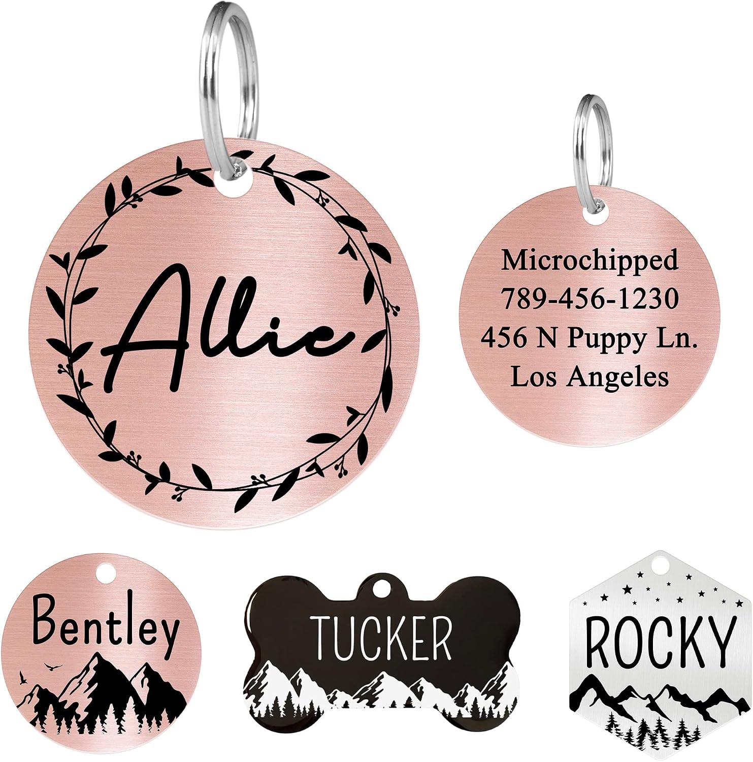 Ultra Joys Stainless Steel Pet ID Tag Dog Name Tags Personalized Front and Back Engraving, Customized Dog Tags and Cat Tag, Optional Engraved on Both Sides, Bone Tag with Mountain Design, Large - Image 10
