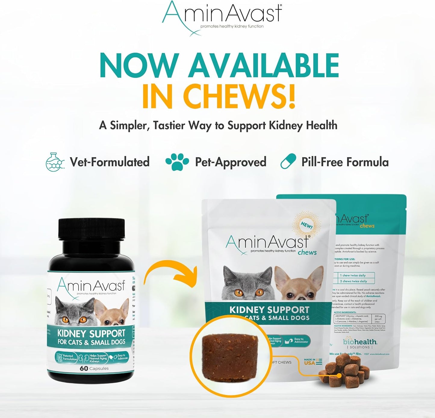 AminAvast Small Dogs & Cat Kidney Support - Promotes Healthy Kidney Support in Cats & Small Dogs - 300mg, 60 Capsule - Image 4