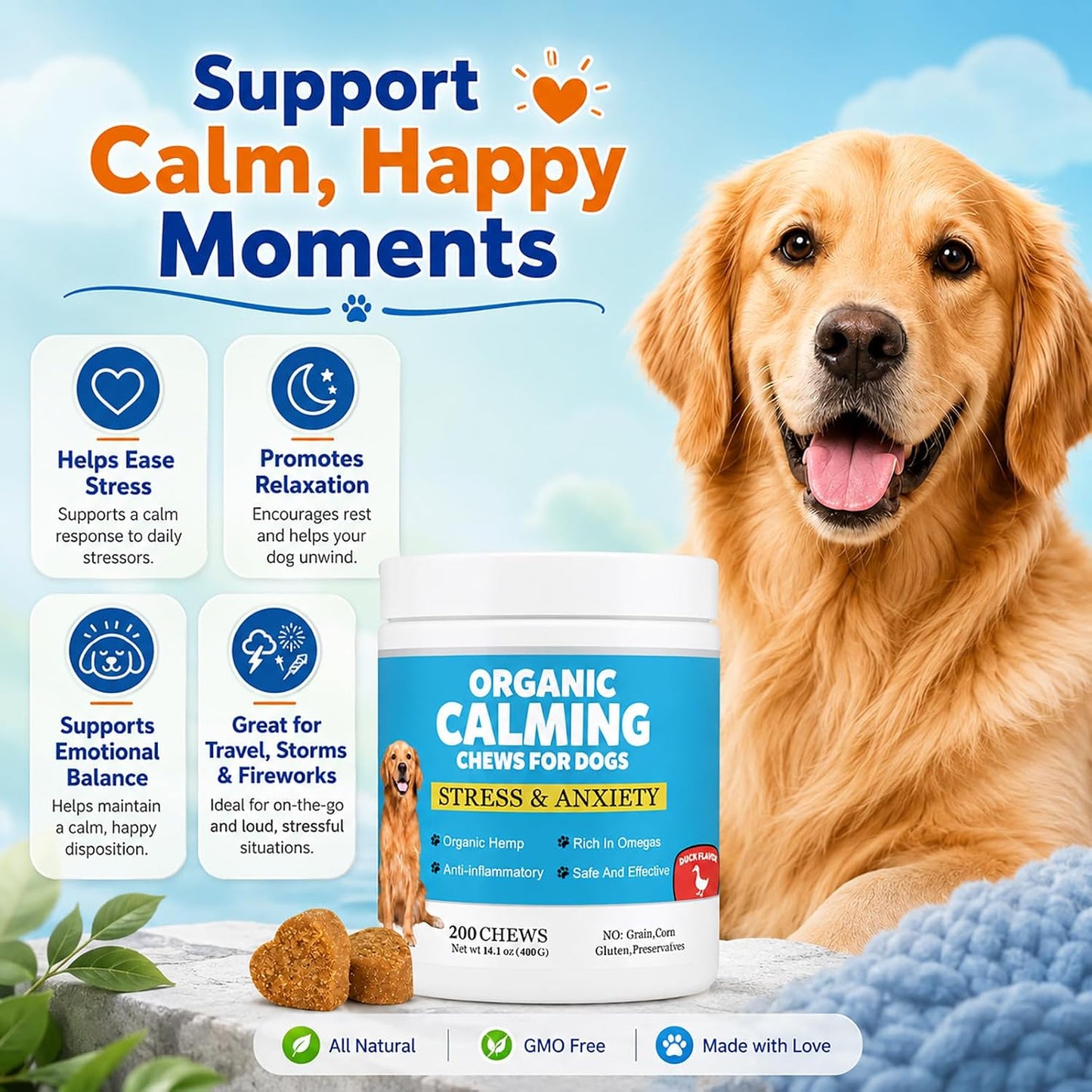 Ttlxrl dog anxiety relief soft chews side label with ingredient list including melatonin