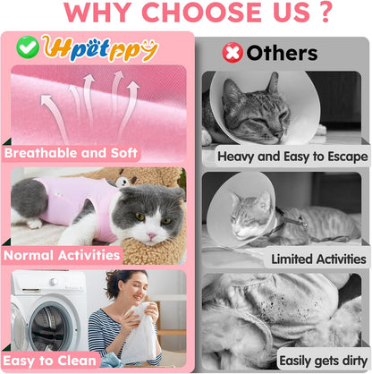 Hpetppy surgical recovery suit showing the convenient rear opening for litter box use