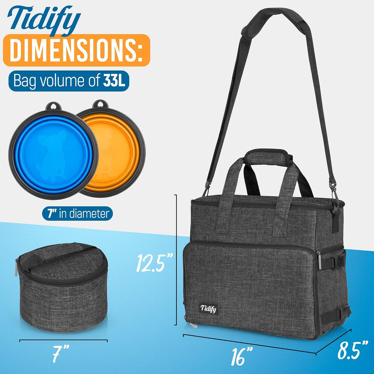 Side profile of Tidify dog travel bag with pocket details