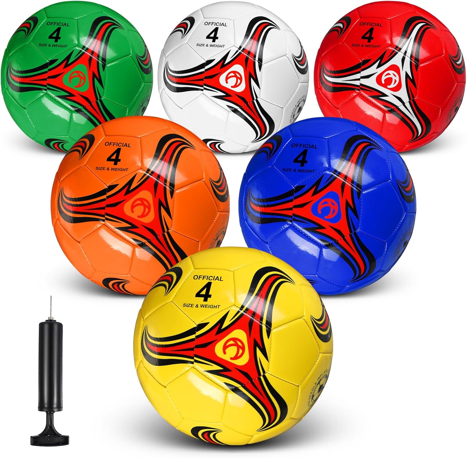 Deekin 6 piece soccer ball bulk set front view showing assorted colors.