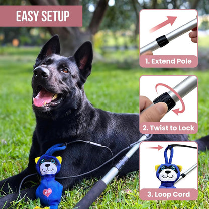 Authentic Lucolove medium and large breed dog teaser wand packaging and instruction guide
