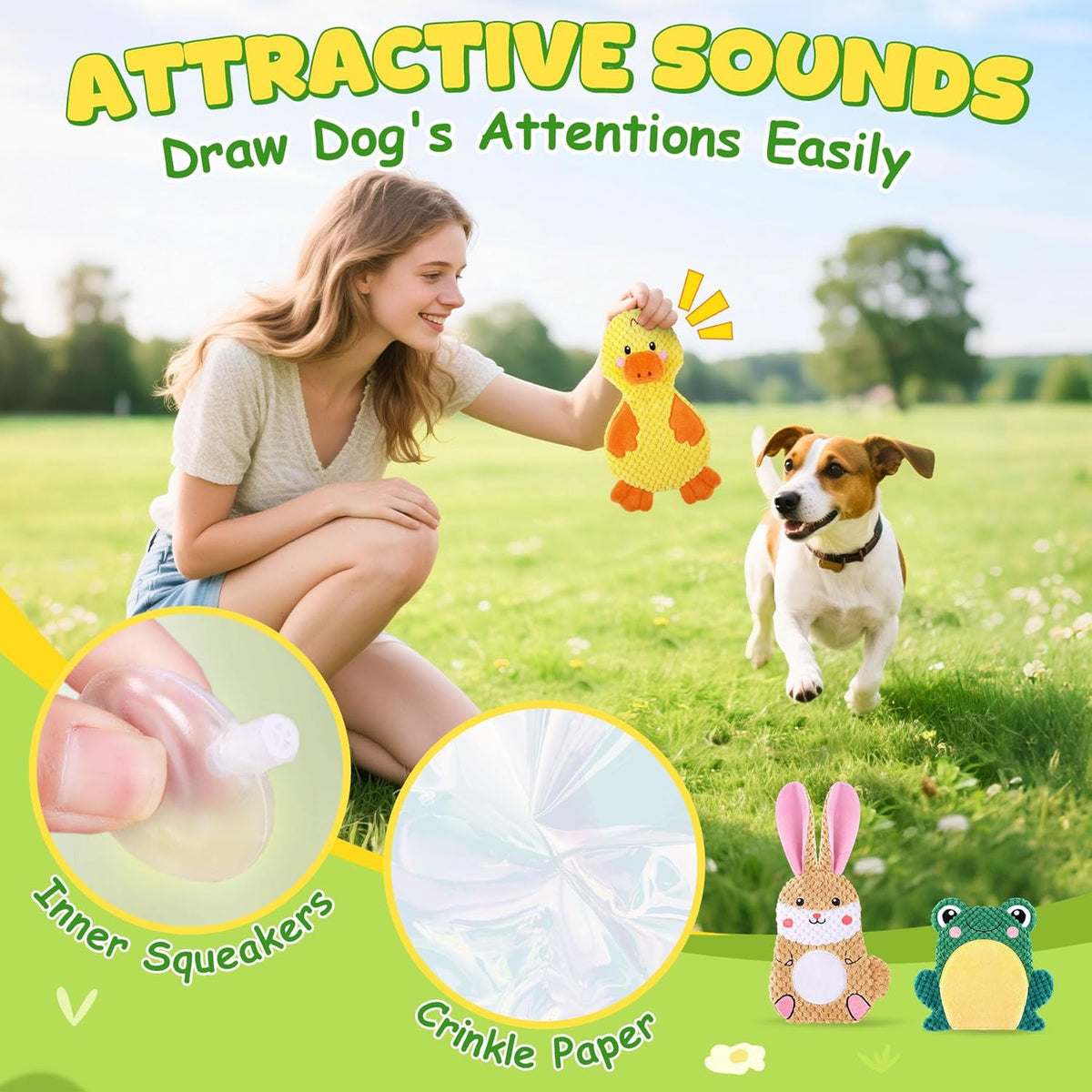 XIUGOAL interactive pet chew toys duck plush showing reinforced stitching details