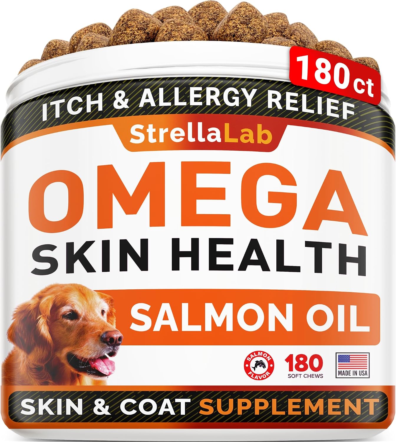 StrellaLab Omega 3 for Dogs - (180Ct) Fish Oil Treats - Allergy & Itch Relief Skin & Coat Supplement - Dry Itchy Skin, Anti Shedding & Hot Spots Treatment - Pet Salmon Oil Chews - Chicken Flavor - Image 14