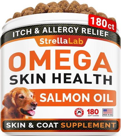 StrellaLab Omega 3 for Dogs - (180Ct) Fish Oil Treats - Allergy & Itch Relief Skin & Coat Supplement - Dry Itchy Skin, Anti Shedding & Hot Spots Treatment - Pet Salmon Oil Chews - Chicken Flavor - Image 14