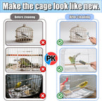 TOAINRSI angled and curved elbow brushes cleaning tight joints and complex corners of a parrot cage.